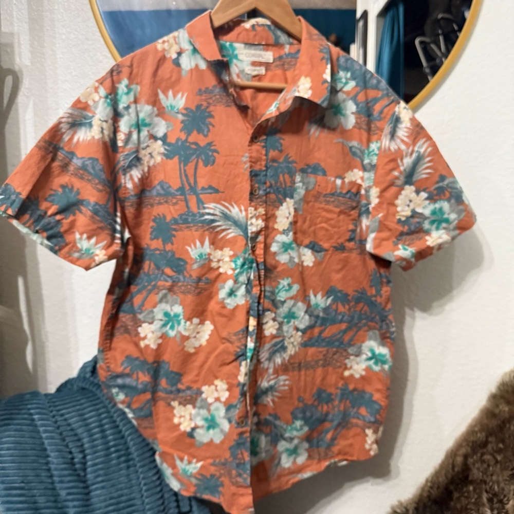 Vibrant Orange and blue Casual Button Down Shirt